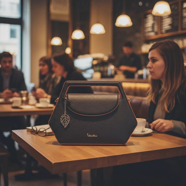 I AM CENTERED! MODERN EPI GRAINED BLACK LEATHER HANDBAG